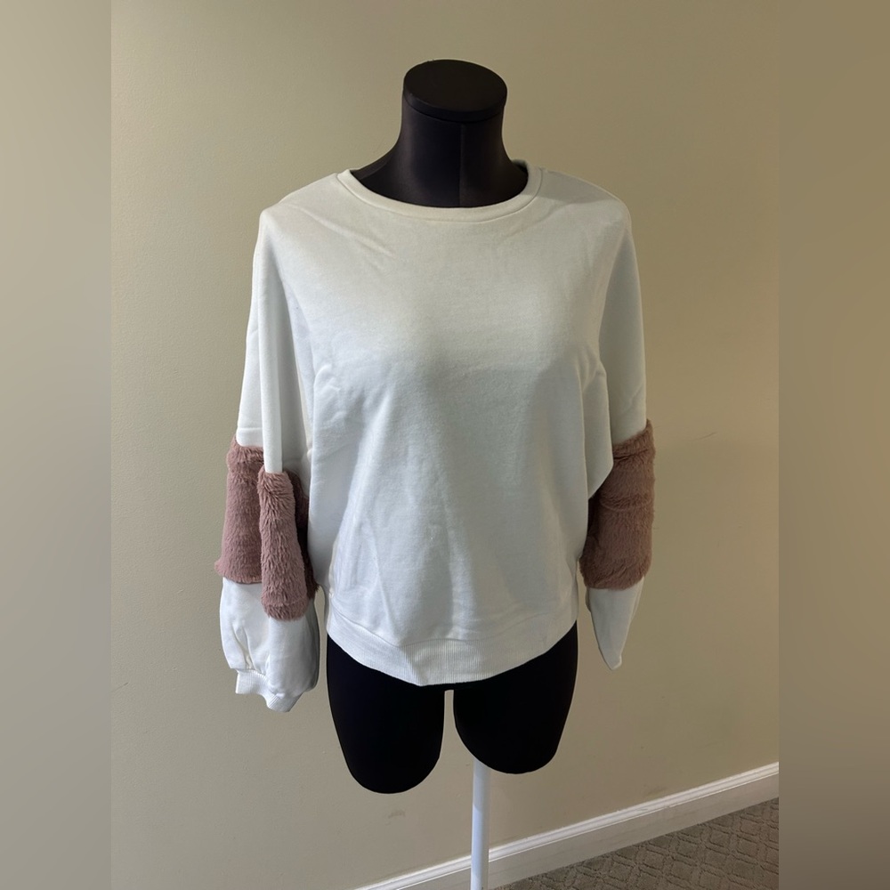 Women's White and Pink Sleeve sweatshirt, one size fits like M